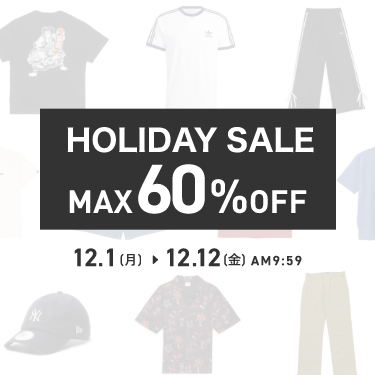 MAX60%OFF!!ホリデーセール開催中!!この時期に使えるスウェットやパーカーなど多数ご用意!!お見逃しなく♪